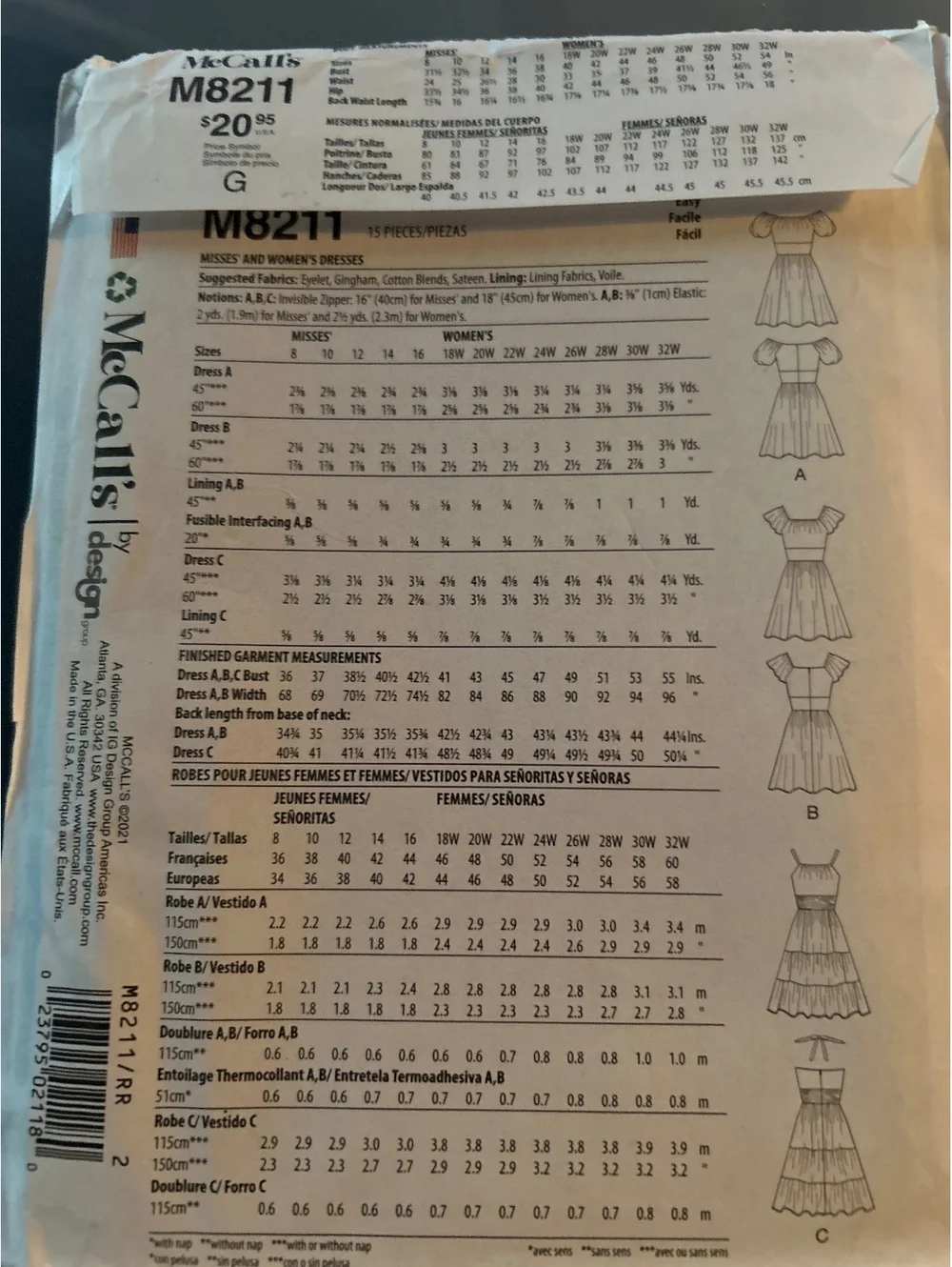 McCall's M8211 Sewing Pattern for Misses' and Women's Dresses